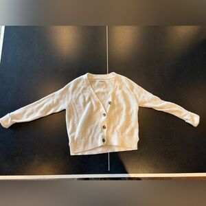 White knitted cropped button up sweater